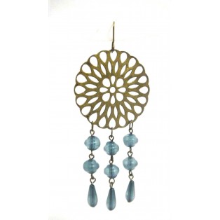 THE GREEN STRING - Big Earring Drop Long Dangling Hook Green & Dull Gold Color